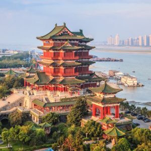 low angle of light shining on the tengwang pavilion | China