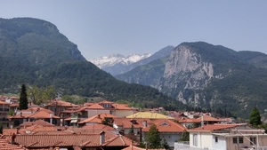 Mount Olympus across rooftops of Litochoro