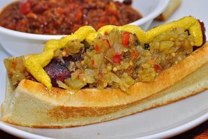 Hotdog with Caribbean Chow Chow relish
