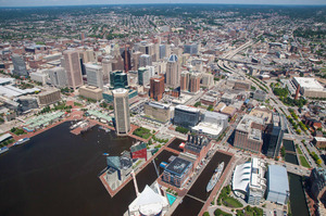 Aerial view of Inner Harbour and downtown Baltimore