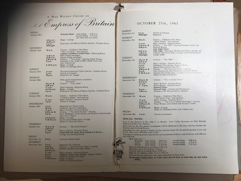 Itinerary and entertainment programme