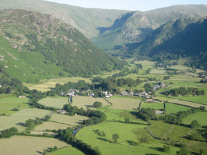 Borrowdale Valley overlooking Rosthwaite and Scafell Hotel