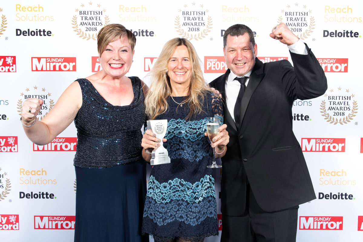 Debbie Marshall with Chris Erasmus and Debbee Dale from The Grown-Up Travel Show, sponsors of the Best Travel Reviews Website Award