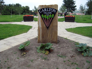Carlton village sign celebrates its link with rhubarb - by Mike Kirby via Wikimedia commons