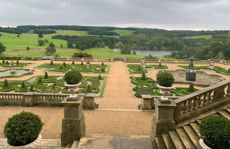View of the formal gardens and grounds at Harewood House