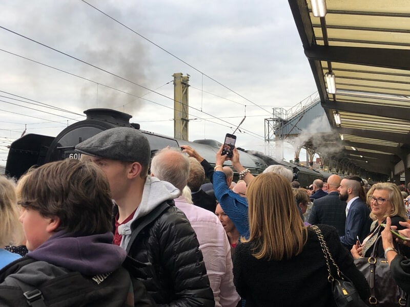 Going loco … Flying Scotsman is ‘mobbed’ at Preston Station