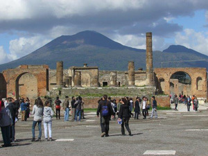 Forum at Pompeii with Vesuvius behind