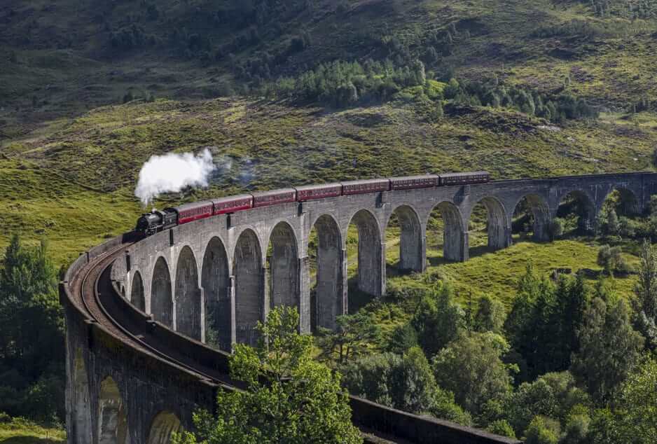 The Jacobite steam train crossing the Glenfinnan viaduct