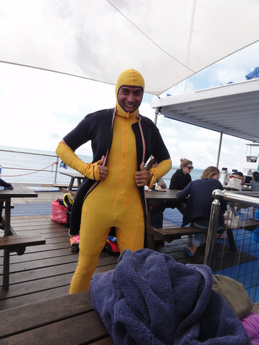 Jarvis suited up for snorkelling at Reefworld