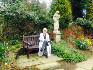 Julie in the garden at Gibbon Bridge