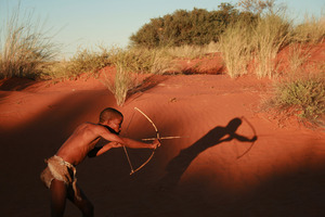 Khomani San tribesmen hunting
