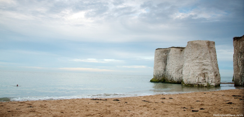 Limestone rocks by the sandy beach in Botany Bay near Margate, Kent by VisitEngland/Diana Jarvis