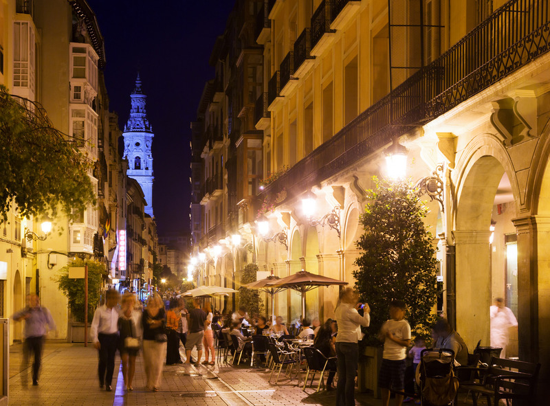 Logrono street in the evening - people tasting Rioja wine