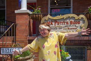 Owner Susannah Siger outside Ma Petite Shoe store - Hampden neighbourhood, Baltimore