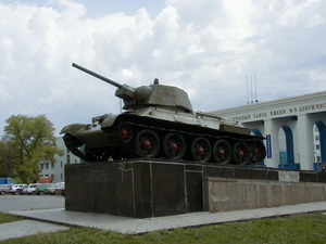Russian T-34 World War II Tank (76 mm Gun) outside the Tractor Factory at Stalingrad