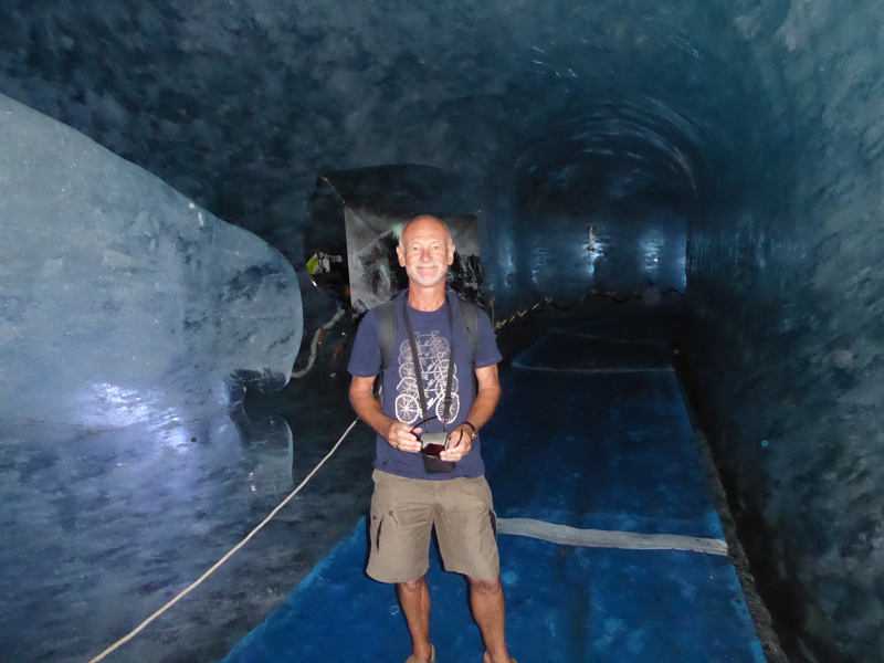 Trevor inside the ice cave at the end of Mer de Glace glacier