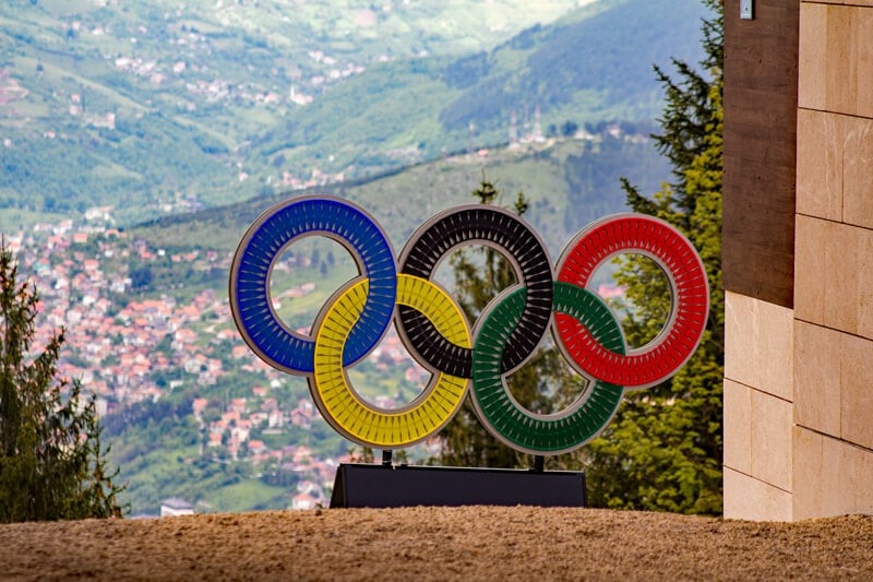 Olympic rings over Sarajevo