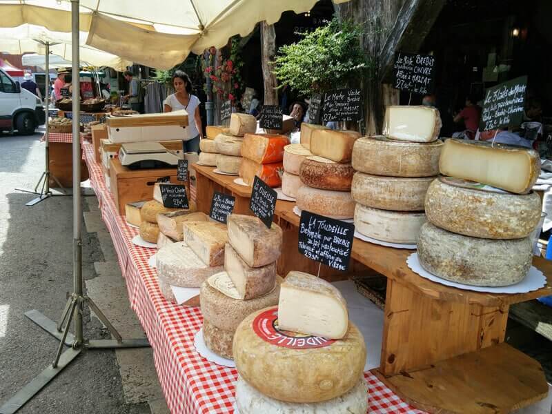 Cheese on a market stall in France