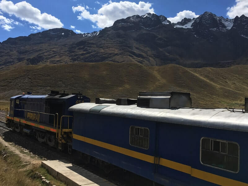 Spectacular scenery surrounds the Titicaca Train