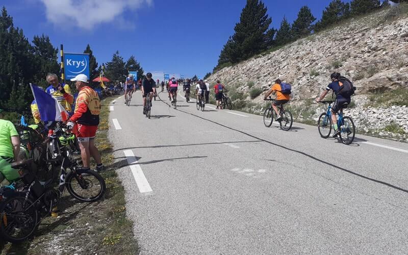 Spectators cycling up Mt Ventoux