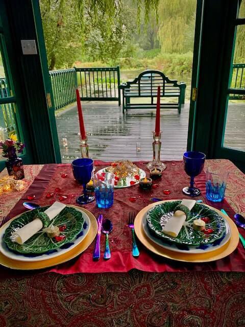 Table dressed for dinner in summerhouse