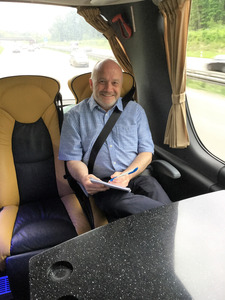The author tries out the lounge area at the rear of a Bakers Dolphin Gold coach