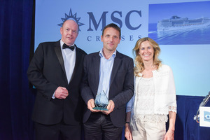 Peter Shanks (Imagine Cruising), Giles Hawke (MSC Cruises), and Debbie Marshall (Silver Travel Advisor)