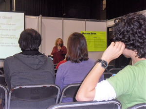 Tina Fox giving a talk in Vegetarian for Life's Mature Zone