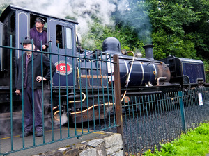 Welsh Highland Railway engine with driver and stoker