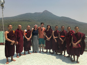Cathy with the young monks at Mt Popa