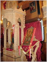 Interior of Greek Orthdox church with icons