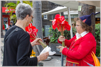 Madeiran flower vendor in traditional dress