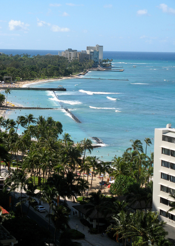 View from Princes Kaiulani Hotel, Waikiki Beach, Hawaii