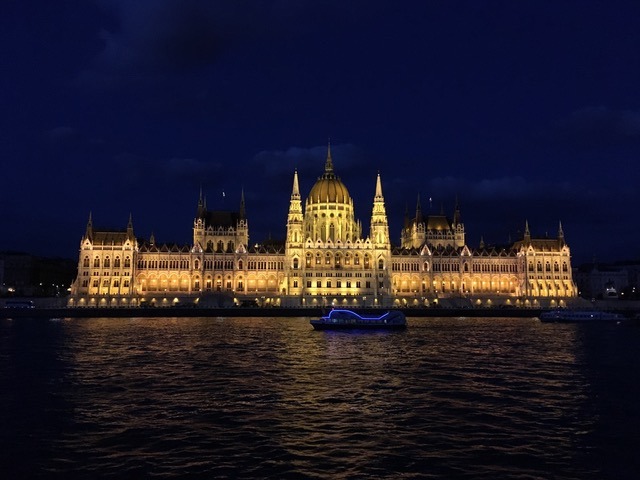 Budapest Parliament lit at night on our sail away