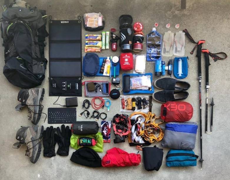 Contents of the rucksack for six weeks crossing The Alps (courtesy M Stankovic)