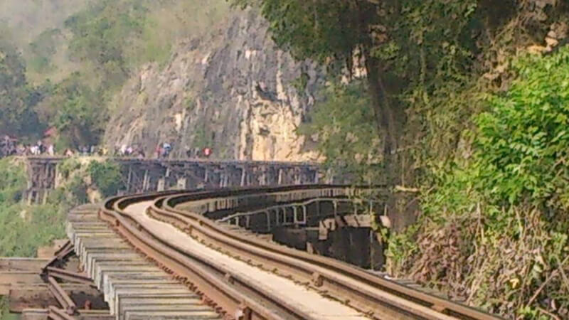 A section of the 'Death railway' still in use near Kanchanaburion the Kwai river