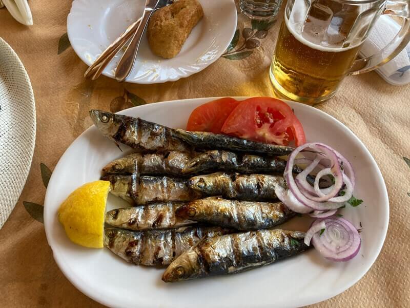 Freshly-grilled sardines
