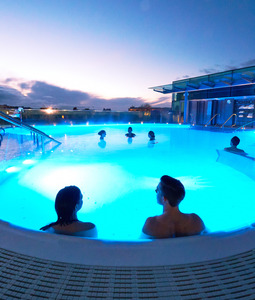Rooftop pool at night