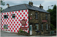 Polka-dotted cafe lining the route