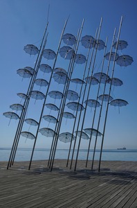 Waterfront umbrellas sculpture by George Zongolopoulos