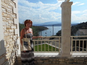 Glynis enjoying the view from the villa 'To Petrino'