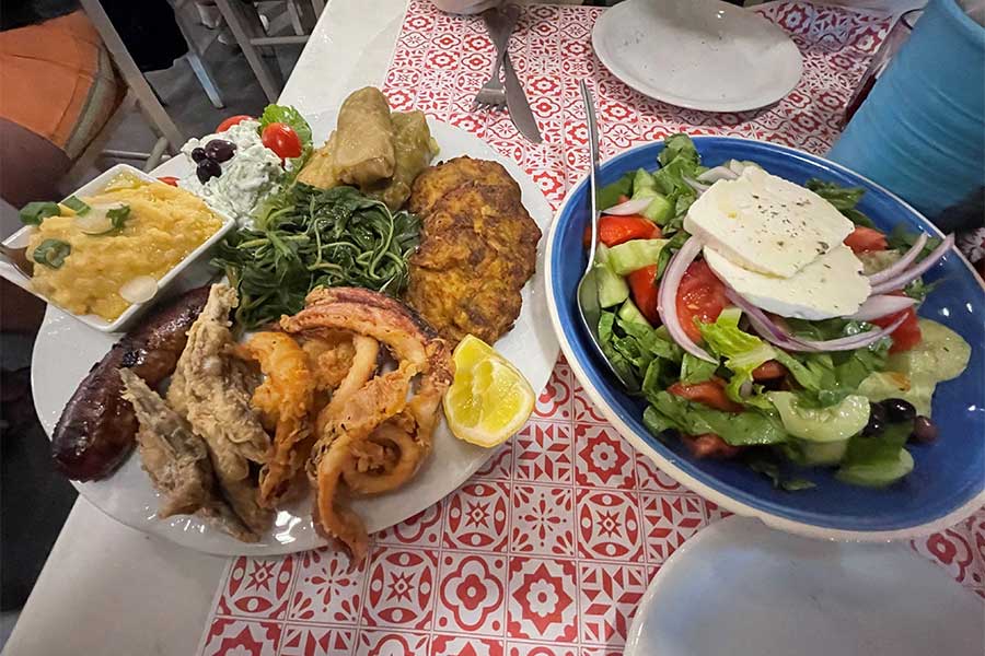 Dinner with Greek salad in Pigadia’s excellent Orea restaurant