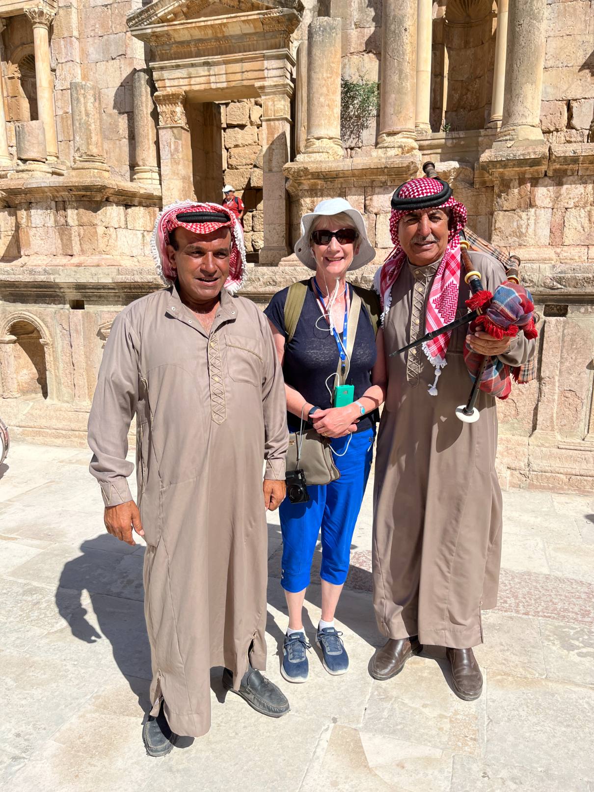 Gillian and Jordanian musicians, Jerash