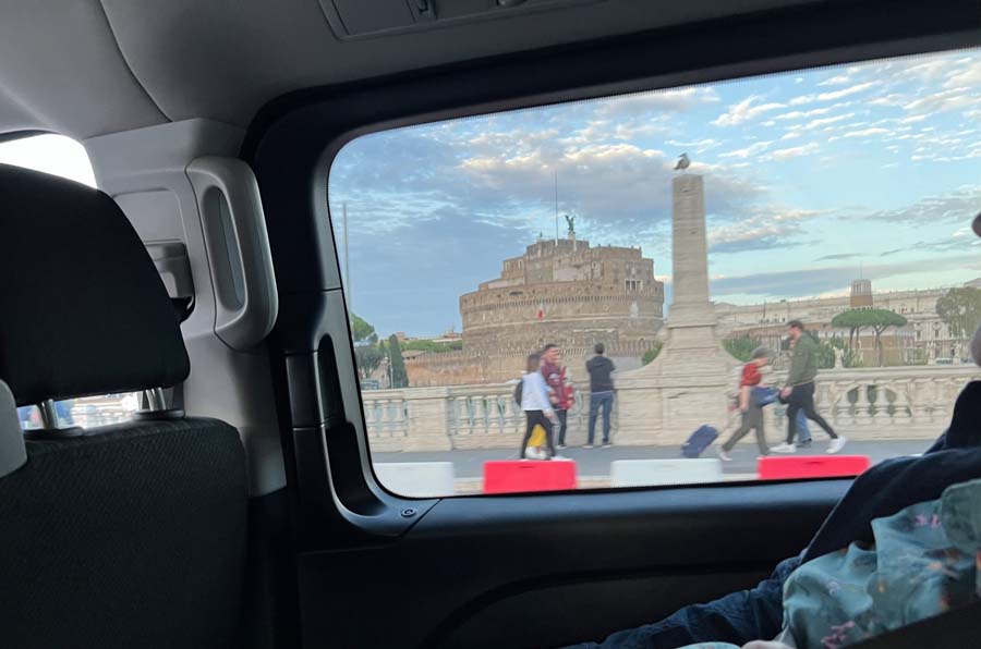 View of Castel Sant'Angelo from inside our limo