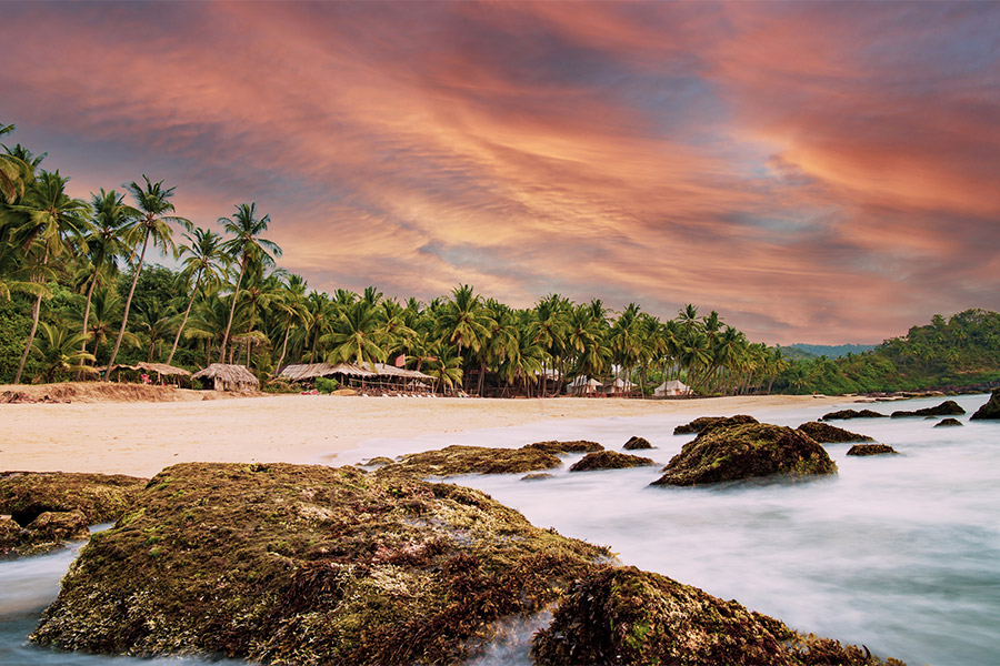 Sunset over the beach in Kovalam