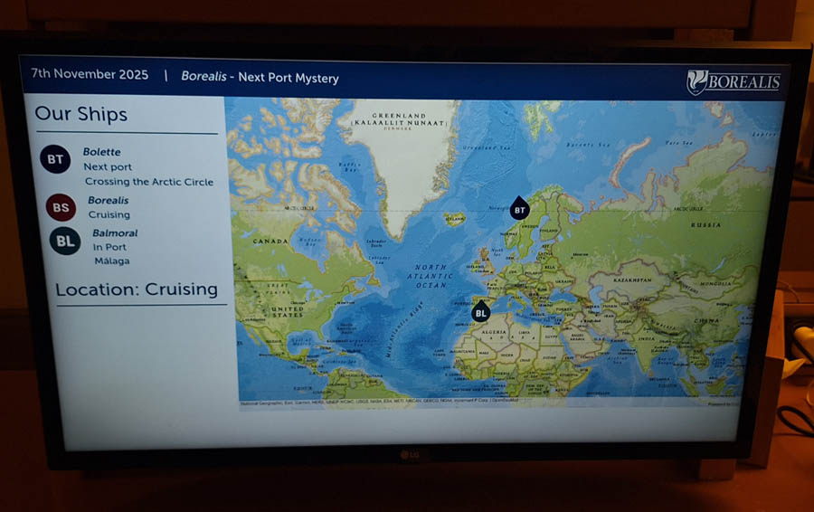 Maps show the position of sister ships Bolette and Balmoral but no information about the whereabouts of Borealis