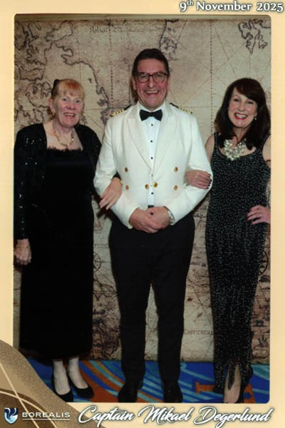 Diane and Jeannine with the Captain Mikael Degerlund at the formal night