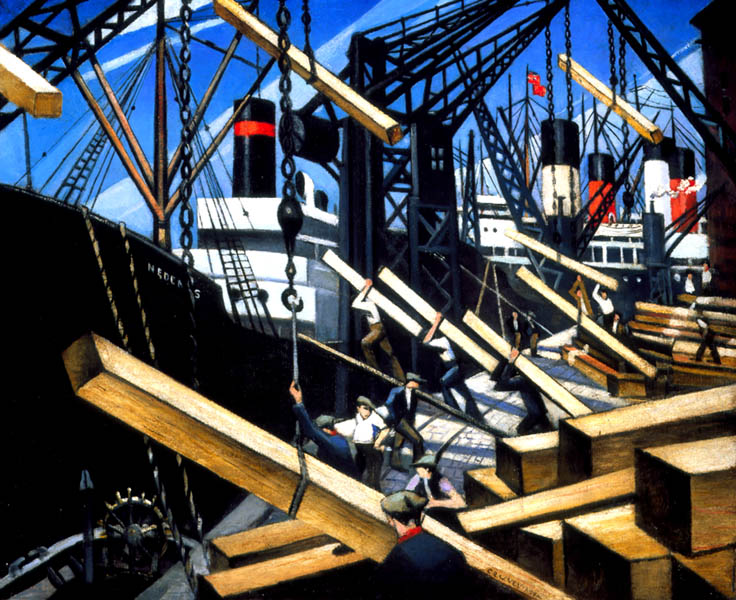 Loading Timber at Southampton Docks’ by Christopher Richard Wynne Nevinson