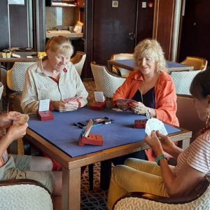 Jeannine and her friend Diane learn bridge with David and Cherie