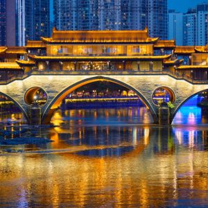 Anshun bridge at night, Chengdu, China, Asia